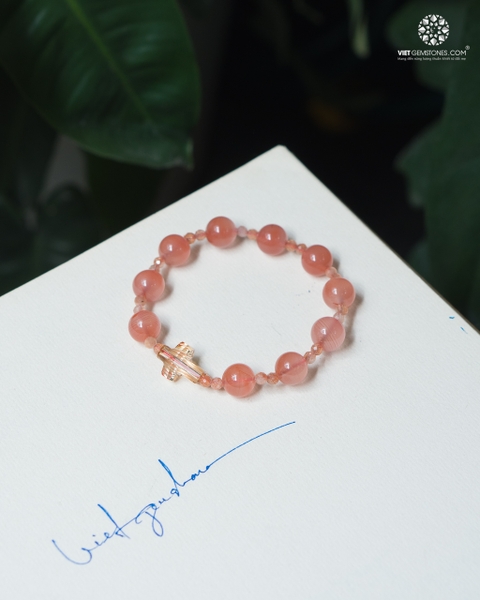 Chuỗi Mân Côi Ngọc Nam Hồng 08mm Thánh Giá Pha Lê