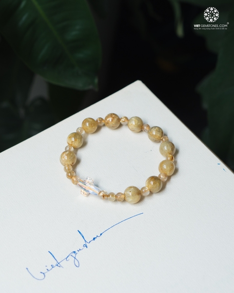 Chuỗi Mân Côi Thạch Anh Tóc Vàng Thánh Giá Pha Lê