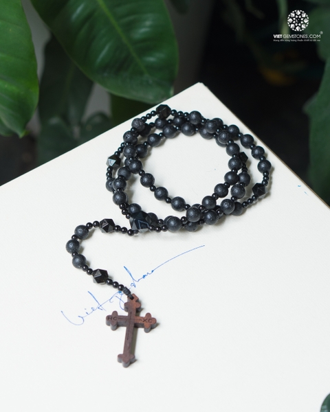 Tràng Hạt Mân Côi 50 Kinh Đá Nham Thạch 06mm Thánh Giá Gỗ
