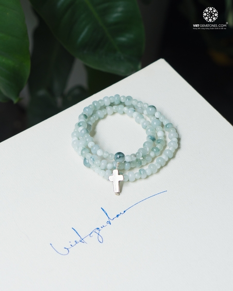 Tràng Hạt 50 Kinh Cẩm Thạch Hoa Bay Jadeite Cách Điệu