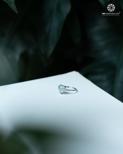 Nhẫn Bạc Trái Tim Hải Lam Ngọc - Aquamarine Bạc 950 Phủ Bạch Kim