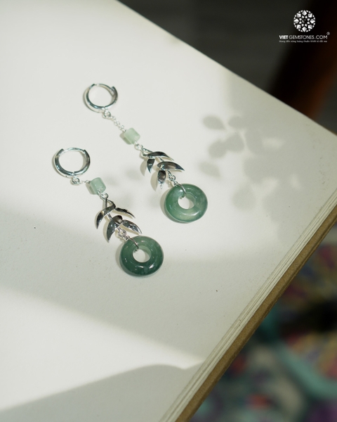 Bông Tai Đồng Điếu Cẩm Thạch Lam Ngọc 02