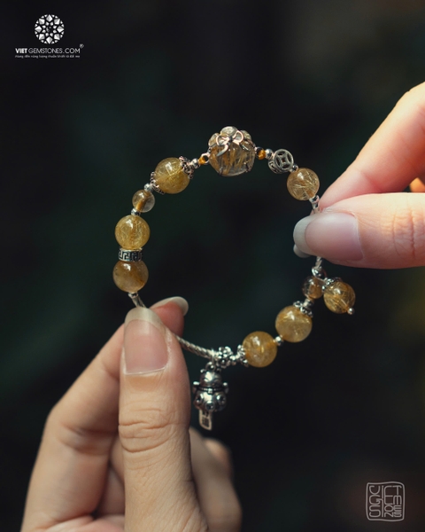 Lắc Tay Đá Thạch Anh Tóc Vàng Phối Phụ Kiện