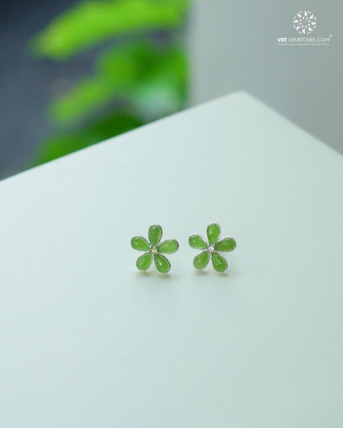 Bông Tai Hoa Mai Vạn Phúc Ngọc Bích - Nephrite
