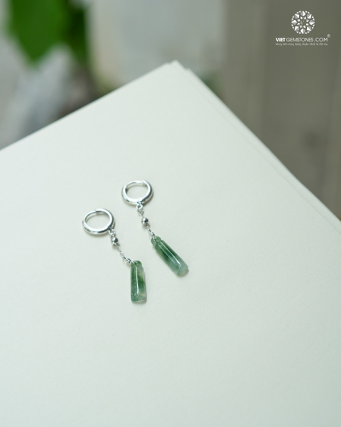 Bông Tai Tòng Teng Trụ Ngọc Cẩm Thạch - Jadeite