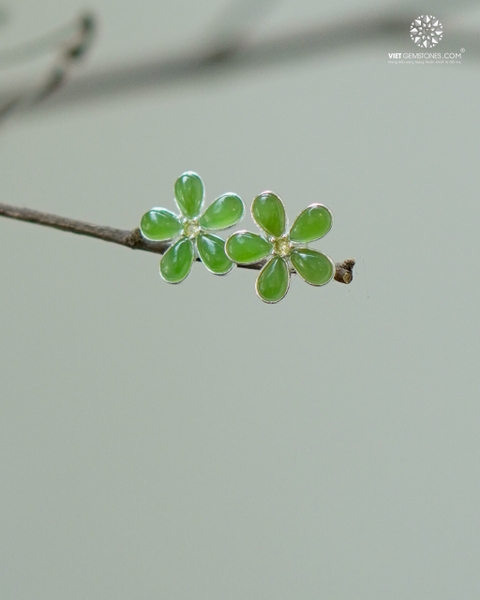 Bông Tai Hoa Mai Vạn Phúc Ngọc Bích - Nephrite