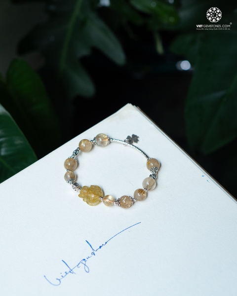 Lắc Tay Hồ Ly Thạch Anh Tóc Vàng Charm Charm Bạc