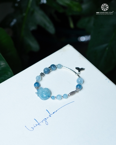 Lắc Tay Hồ Ly Hải Lam Ngọc - Charm Bạc