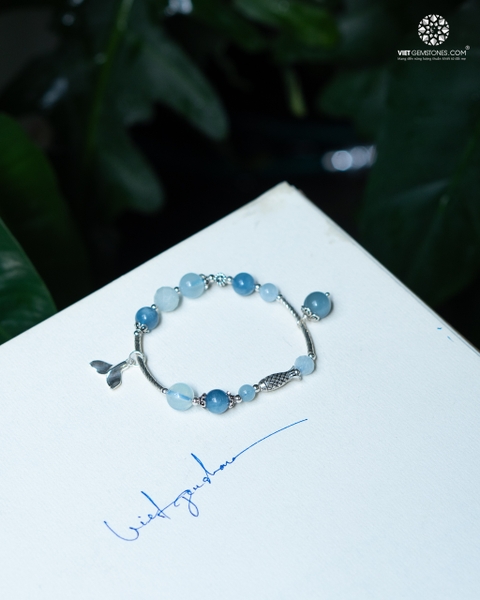 Lắc Tay Aquamarine (Hải Lam Ngọc) Charm Bạc
