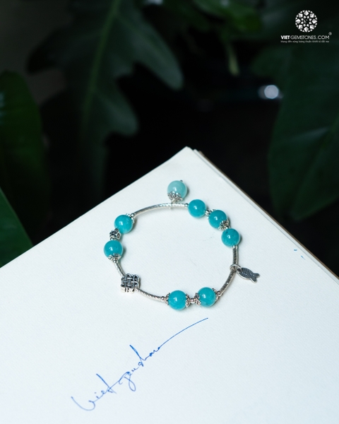 Lắc Tay Đá Amazonite 10mm Charm Bạc