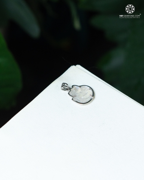 Mặt Dây Chuyền Hồ Ly Ôm Mẫu Đơn Đá Mặt Trăng Bọc Bạc