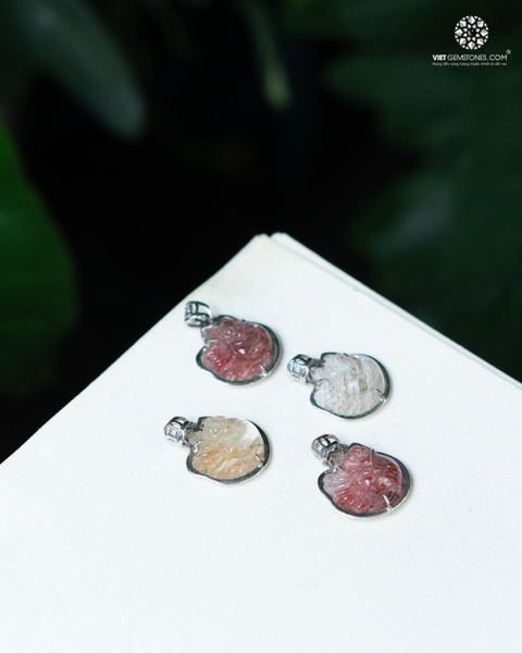 Mặt dây chuyền Hồ Ly Thạch Anh Ưu Linh Đa Sắc Bọc Bạc