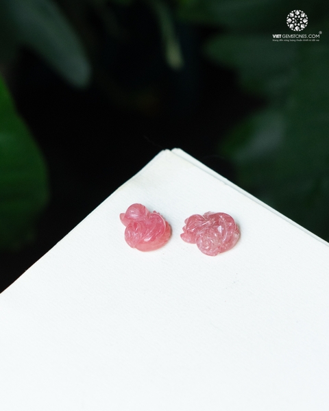 Mặt dây chuyền Hồ Ly đá đào hoa Rhodochrosite
