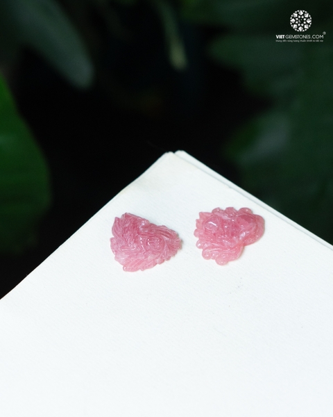 Mặt dây chuyền Hồ Ly dáng chúa đá đào hoa Rhodochrosite