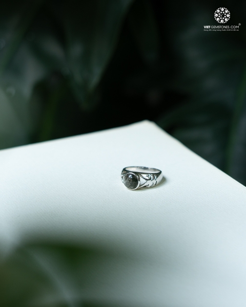 Nhẫn Bạc Thạch Anh Tóc Đen - Bạc 950 Phủ Bạch Kim