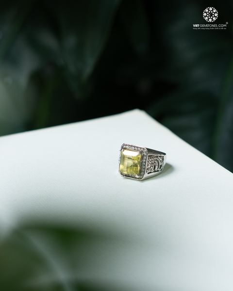Nhẫn Bạc Nam Thạch Anh Vàng Citrine - Bạc 950 Phủ Bạch Kim