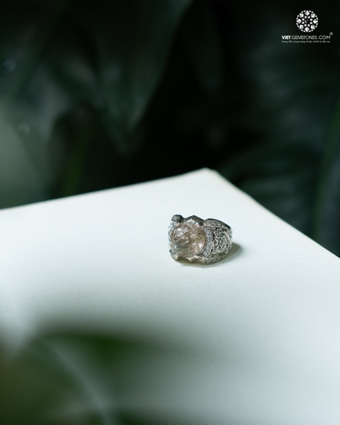 Nhẫn Bạc Nam Thạch Anh Tóc Nâu Facet - Bạc 950 Phủ Bạch Kim