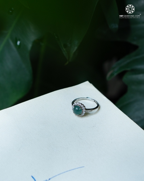 Nhẫn bạc Jadeite Cẩm Thạch Lam Ngọc - Bạc 925 Kiểu 2