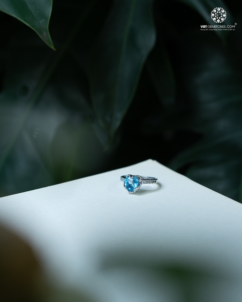 Nhẫn Bạc Topaz Kiểu Trái Tim Đính Đá - Bạc 950 Phủ Bạch Kim