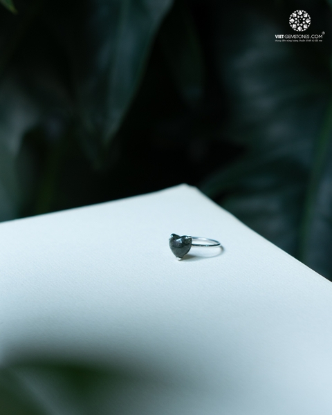 Nhẫn Bạc Trái Tim Thạch Anh Tóc Xanh - Bạc 950 Phủ Bạch Kim