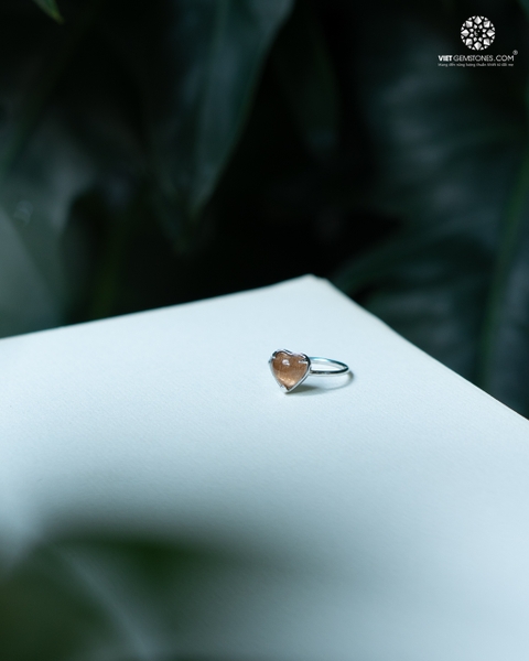 Nhẫn Bạc Trái Tim Thạch Anh Tóc Đỏ - Bạc 950 Phủ Bạch Kim