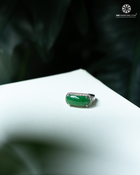 Nhẫn Bạc Cẩm Thạch Sơn Thuỷ Yên Ngựa - Bạc 950 Phủ Bạch Kim