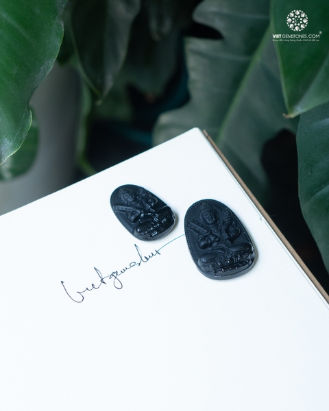 Mặt Dây Chuyền Hư Không Tạng Bồ Tát Tuổi Sửu & Dần Đá Obsidian