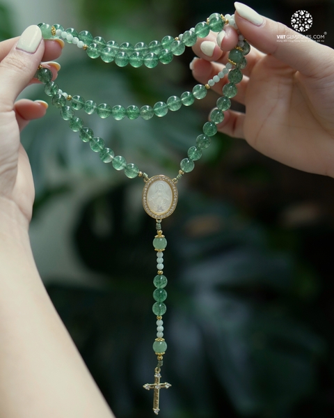 Tràng Hạt Mân Côi 50 Kinh Thạch Anh Dâu Xanh 08mm