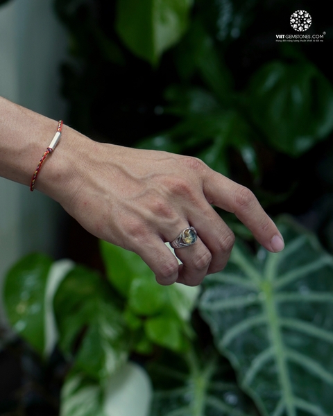 Nhẫn Bạc Nam Đá Thạch Anh Tóc Vàng