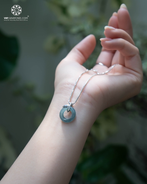 Mặt Dây Chuyền Đồng Điếu Cẩm Thạch Lam Ngọc Khảm Bạc