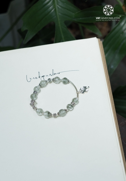 Lắc Tay Mân Côi Thạch Anh Ưu Linh Xanh 08mm