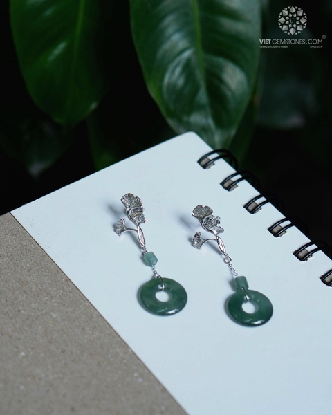 Bông Tai Đồng Điếu Cẩm Thạch Lam Ngọc 03