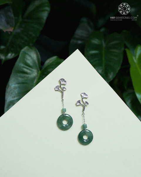 Bông Tai Đồng Điếu Cẩm Thạch Lam Ngọc 03