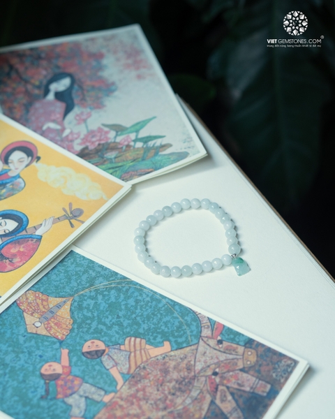 Lắc Tay Cẩm Thạch Charm Bàn Chân Phật