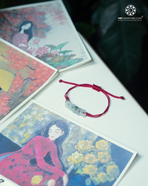 Vòng tay mala ngũ điếu Cẩm Thạch charm bạc xi vàng