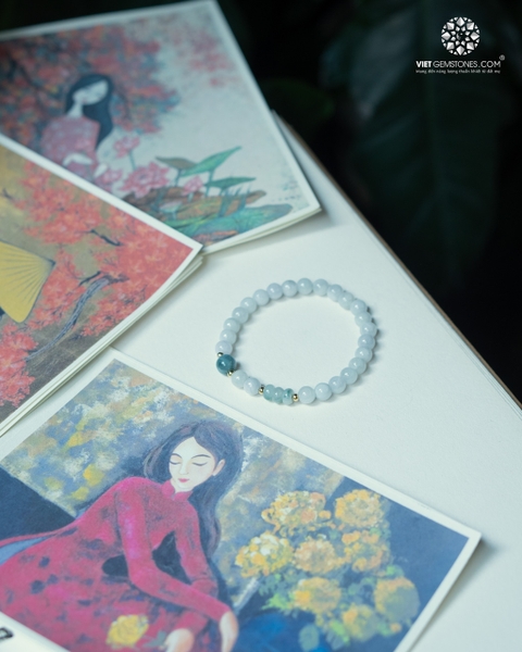 Lắc Tay Cẩm Thạch Hoa Bay 6mm Charm Bạc Xi Vàng