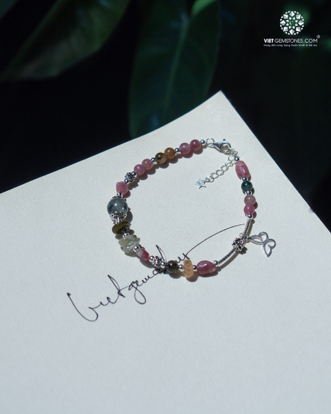 Lắc Tay Tourmaline Đa Sắc Phối Charm Bướm