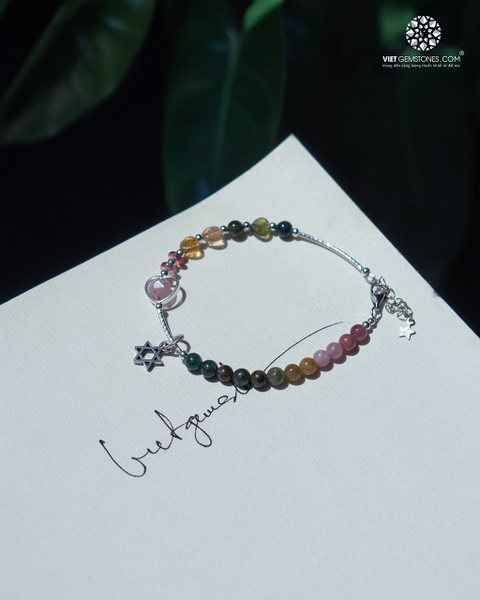 Lắc Tay Tourmaline Đa Sắc Phối Charm Ngôi Sao David
