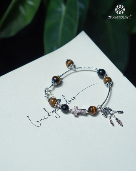 Lắc Tay Trừ Tà Mắt Hổ Vàng - Obsidian Charm Bạc