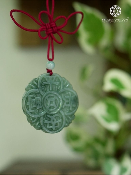 Ngọc Bội Treo Xe Đồng Tiền Ngũ Phúc Cẩm Thạch - Jadeite