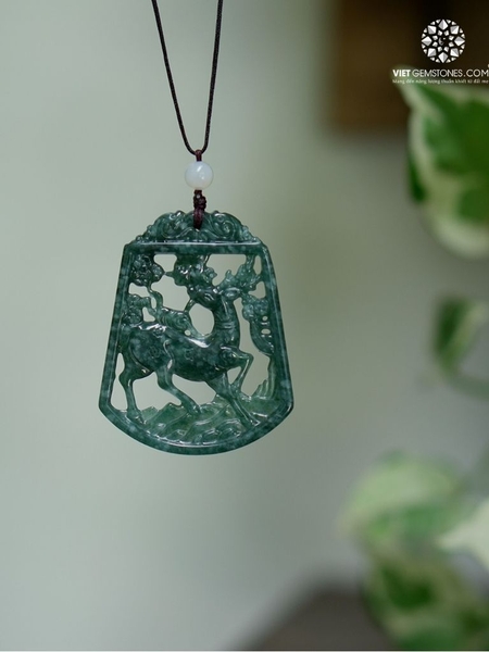 Mặt Dây Chuyền Cẩm Thạch Lam Ngọc - Jadeite Chạm Khắc Hình Hươu