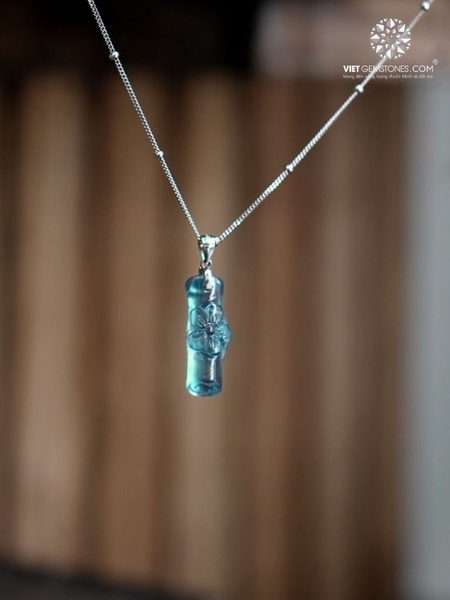 Mặt Dây Chuyền Trúc Báo Bình An Đá Hải Lam Ngọc - Aquamarine
