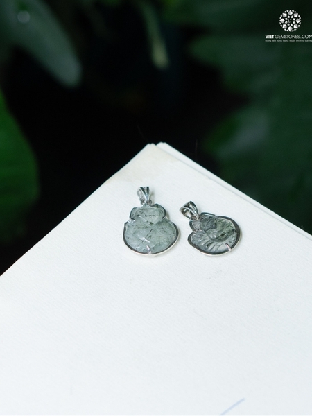 Mặt dây chuyền Hồ ly Thạch Anh Tóc Xanh Bọc Bạc