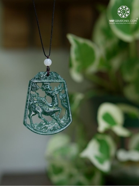 Mặt Dây Chuyền Cẩm Thạch Lam Ngọc - Jadeite Chạm Khắc Hình Hươu