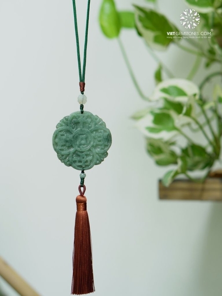 Ngọc Bội Treo Xe Đồng Tiền Ngũ Phúc Cẩm Thạch - Jadeite