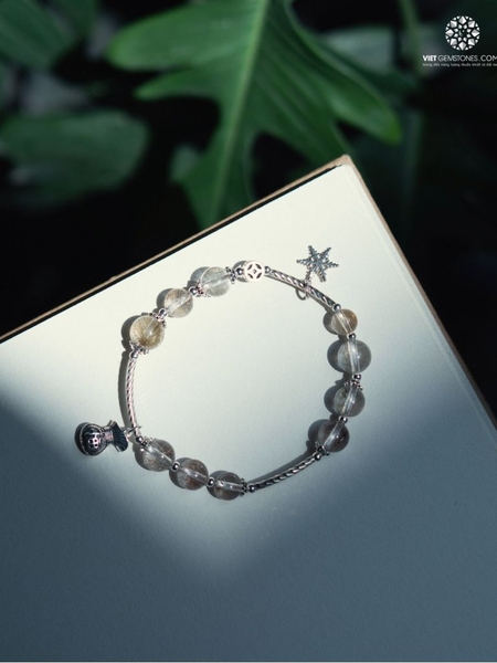 Lắc Tay Thạch Anh Tóc Bạch Kim Mix Charm Bạc