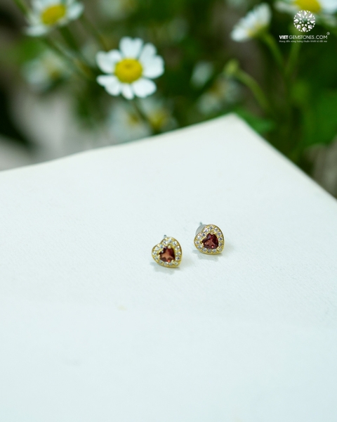 Bông Tai Ngọc Hồng Lựu - Garnet mài facet