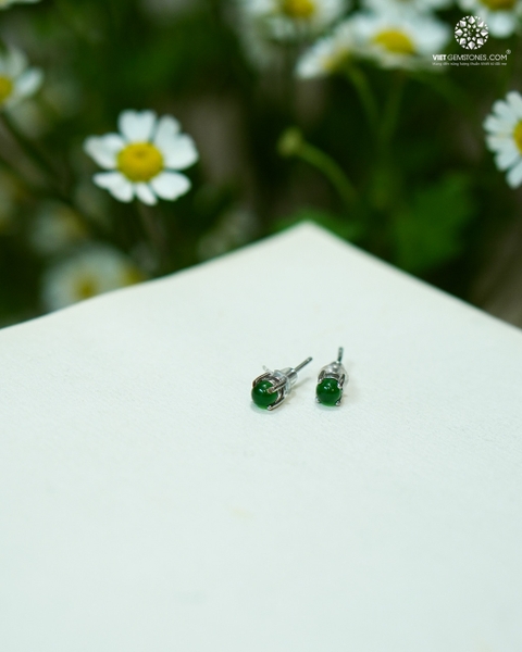 Bông Tai Phỉ Thuý - Bạc 950 Phủ Bạch Kim