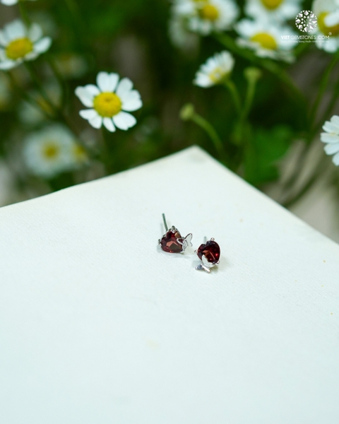 Bông Tai Ngọc Hồng Lựu - Garnet mài facet