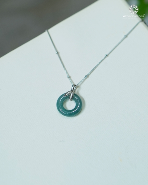 Mặt Dây Chuyền Đồng Điếu Cẩm Thạch Lam Ngọc Khảm Bạc